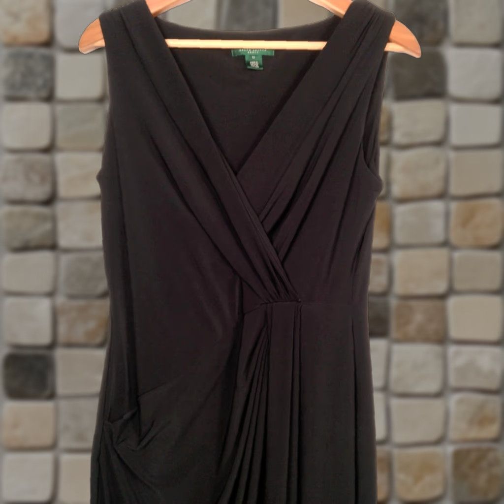 Ralph Lauren Lauren Ralph Lauren Dress Size 12 Black Faux Wrap Stretch Sleeveless Lined LBD Size XL / US 12-14 / IT 48-50 - 1 Thumbnail