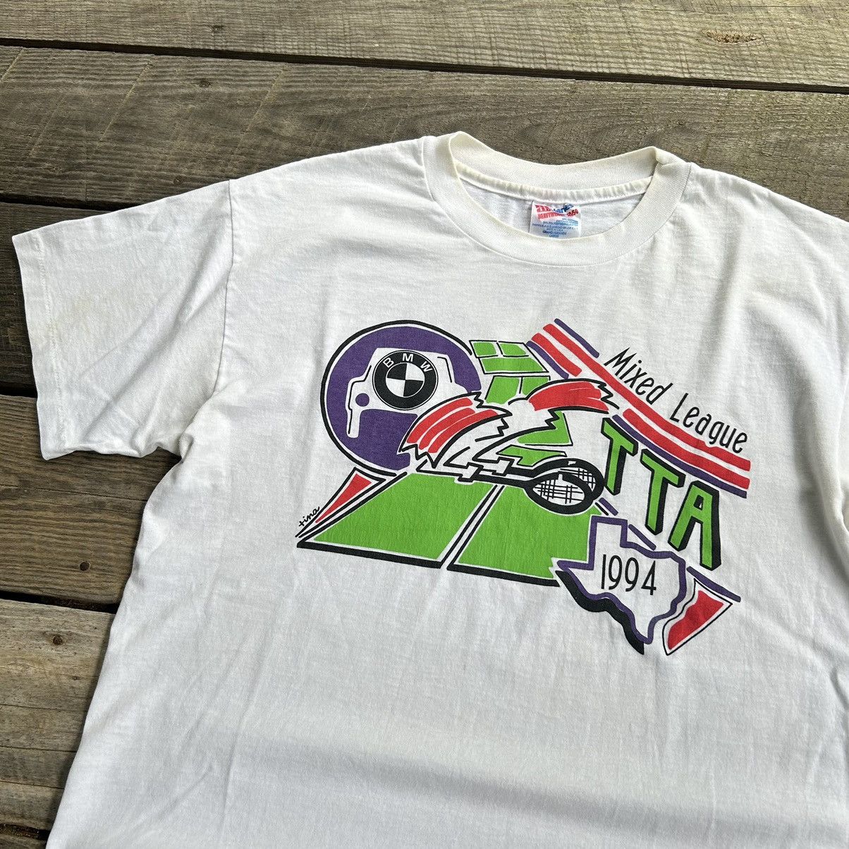 Vintage Vintage 90s Mixed League Texas Tennis BMW Car T Shirt Size US L / EU 52-54 / 3 - 1 Thumbnail