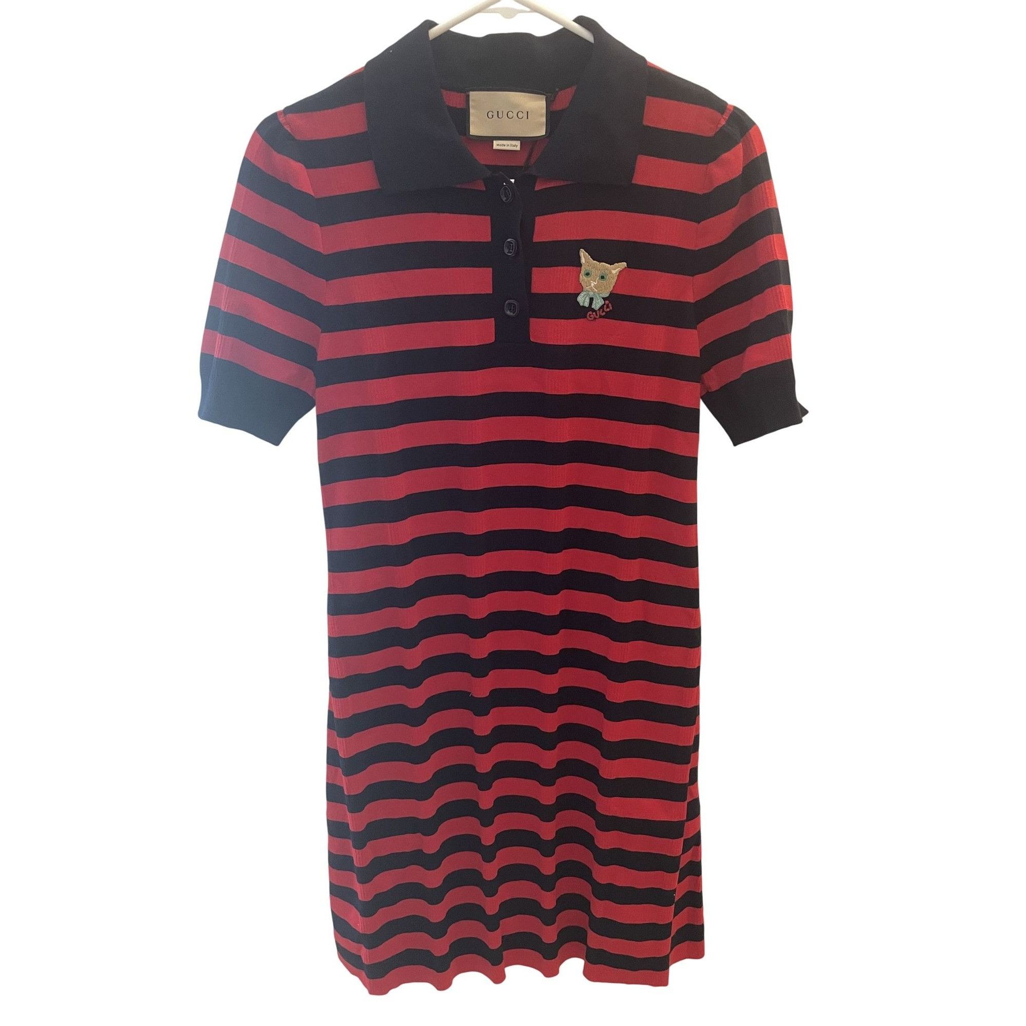 Gucci Gucci Womens Striped Polo Dress With Embroidered Cat Patch R Size S / US 4 / IT 40 - 1 Thumbnail
