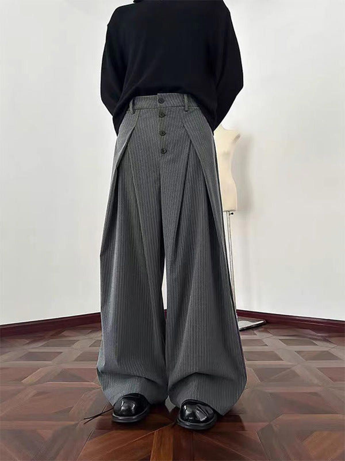 Vintage Gray Pinstripe Wide Leg Dress Pants, High Waist Trousers Size US 30 / EU 46 - 1 Thumbnail