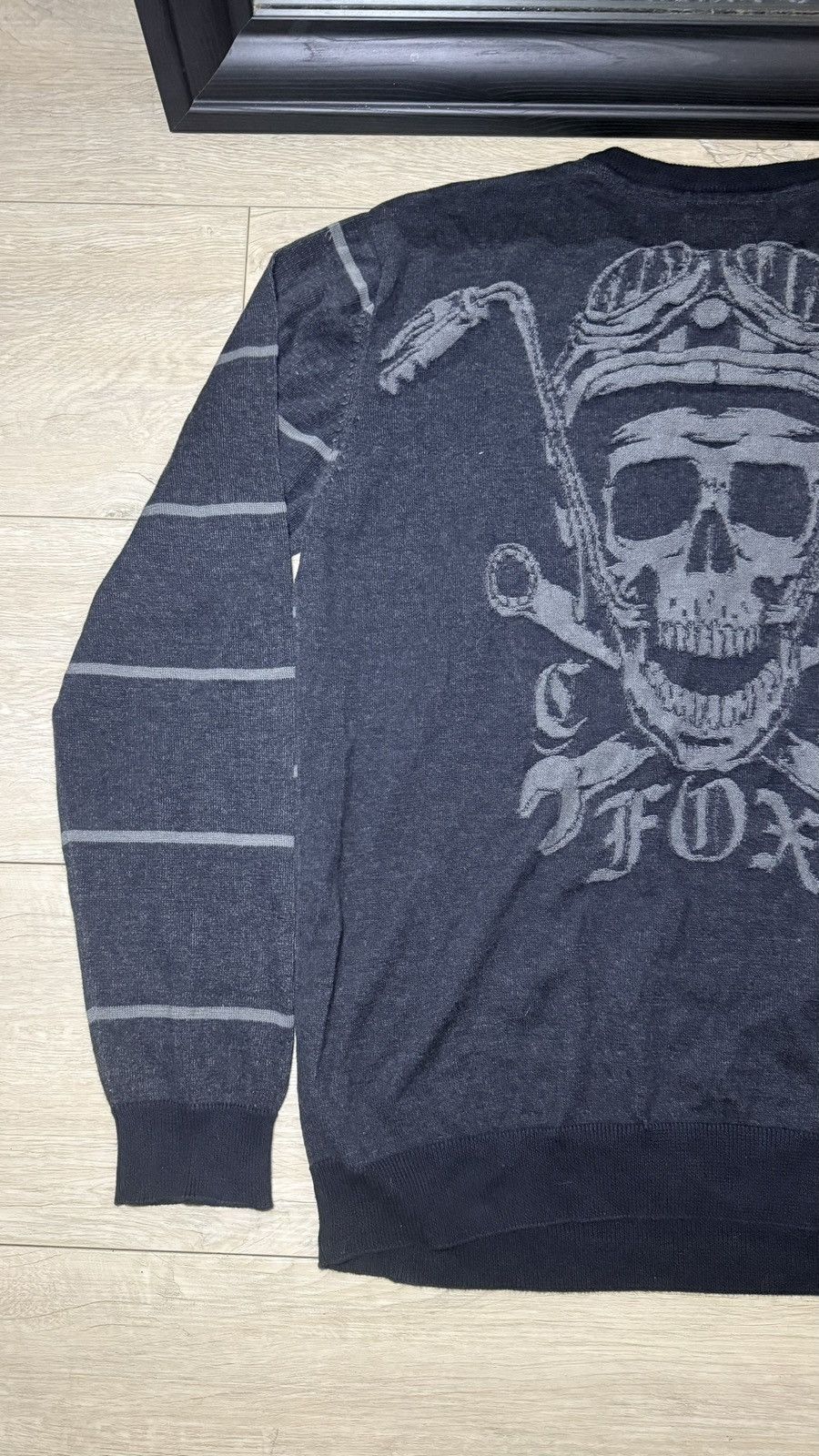 Fox Racing Y2K 2000s Fox Skull Striped Knitwear Pull Over Sweater Size US XL / EU 56 / 4 - 2 Thumbnail