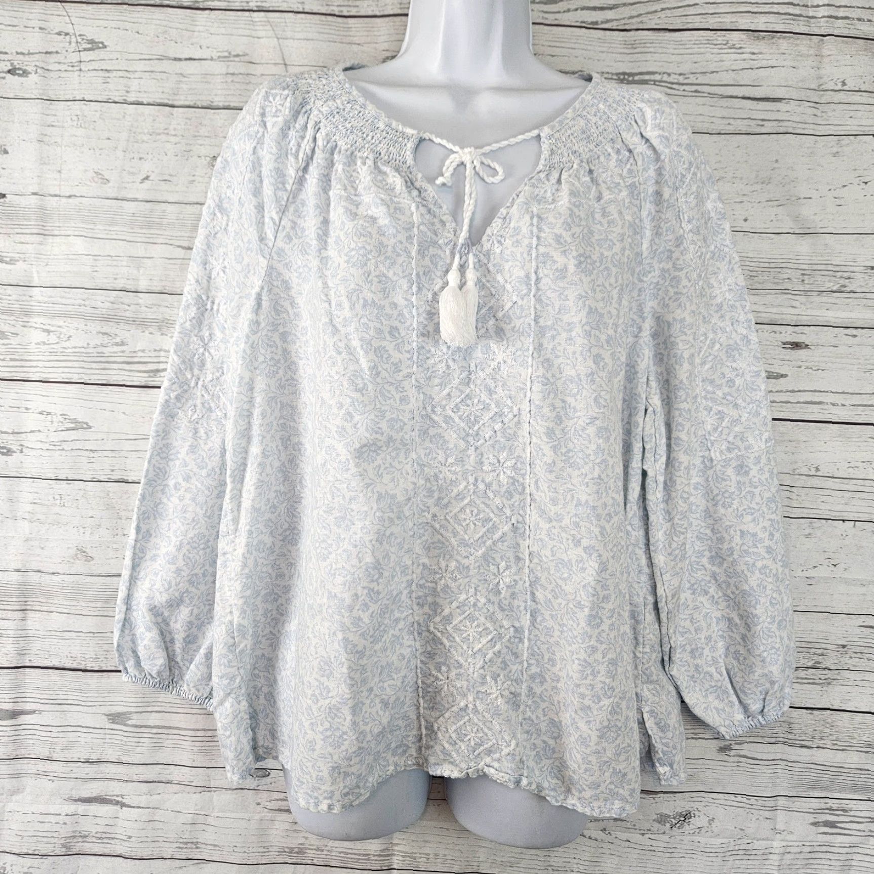Joie Joie Womens Embroidered Top Blouse Size L Blue Floral Linen Cotton Shirt Womens Size L / US 10 / IT 46 - 2 Thumbnail