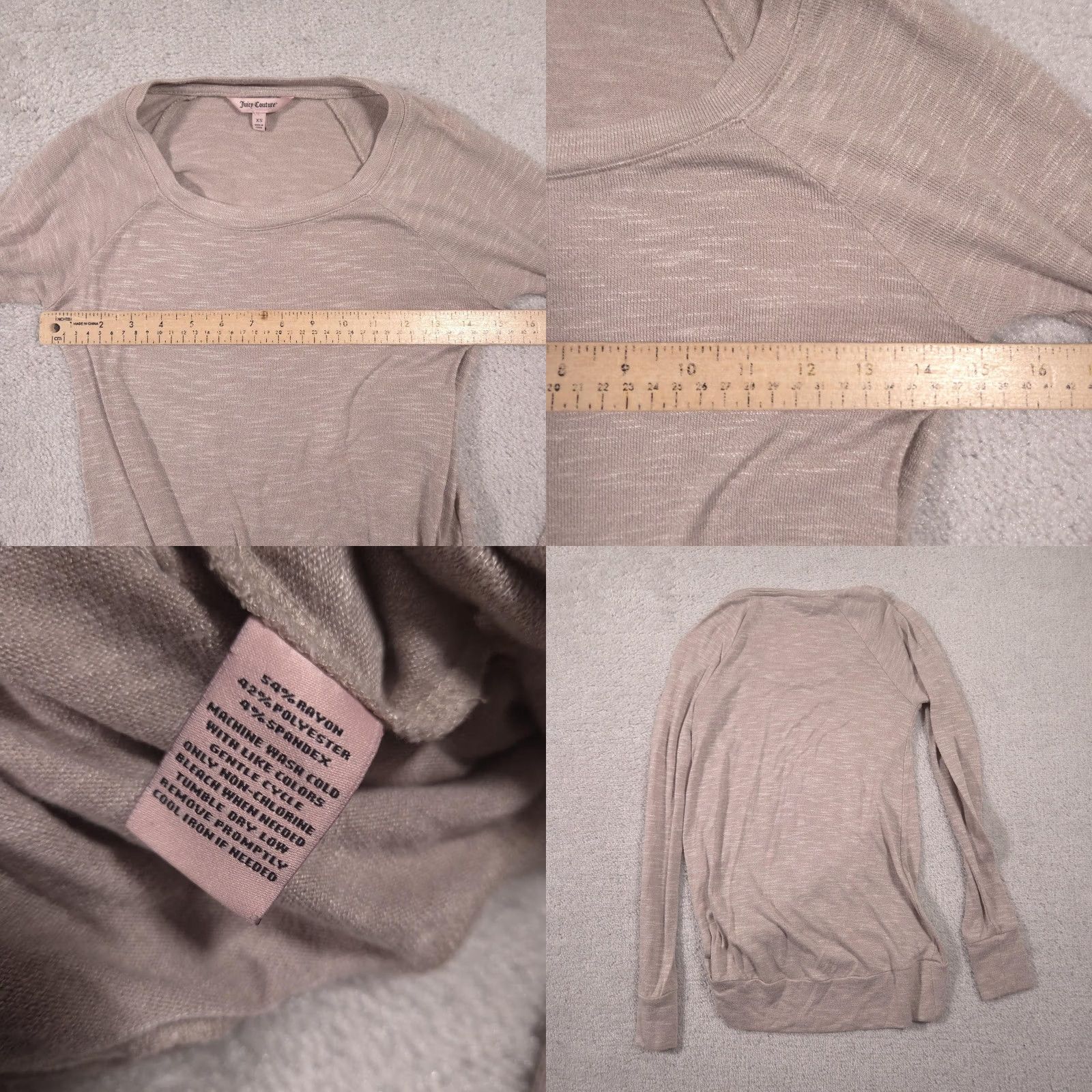 Juicy Couture Juicy Couture Shirt Womens XS Beige Twist Front Scoop Neck Long Sleeve Top Size XS / US 0-2 / IT 36-38 - 8 Thumbnail