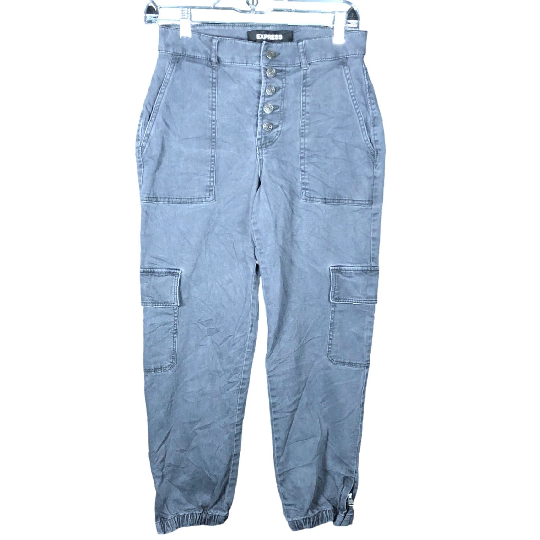 Express Express Womens Pants Black High Button Fly Cargo Joggers Zip Ankle Stretch 2R Size 27" / US 4 / IT 40 - 2 Thumbnail