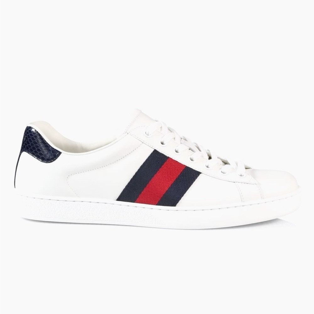 Gucci Gucci New Ace Leather Sneakers White Navy Men’s UK 6/US 7 Size US 7 / EU 40 - 1 Thumbnail