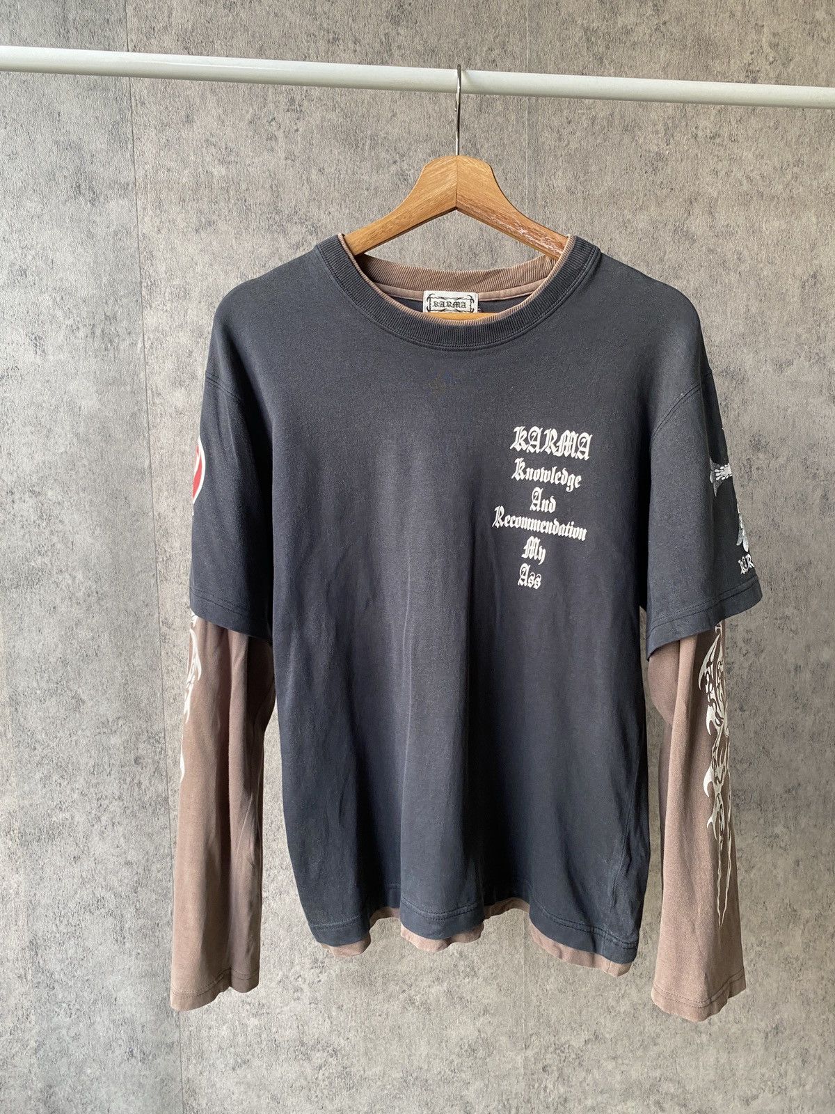 14th Addiction Vintage 90’s Karma Black Faded Design Distressed T Shirt Size US M / EU 48-50 / 2 - 2 Thumbnail