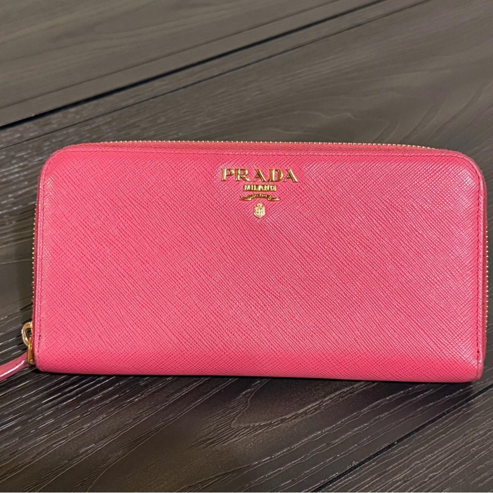 Prada Prada Large Fuchsia Saffiano Leather Zip Wallet Size ONE SIZE - 1 Thumbnail