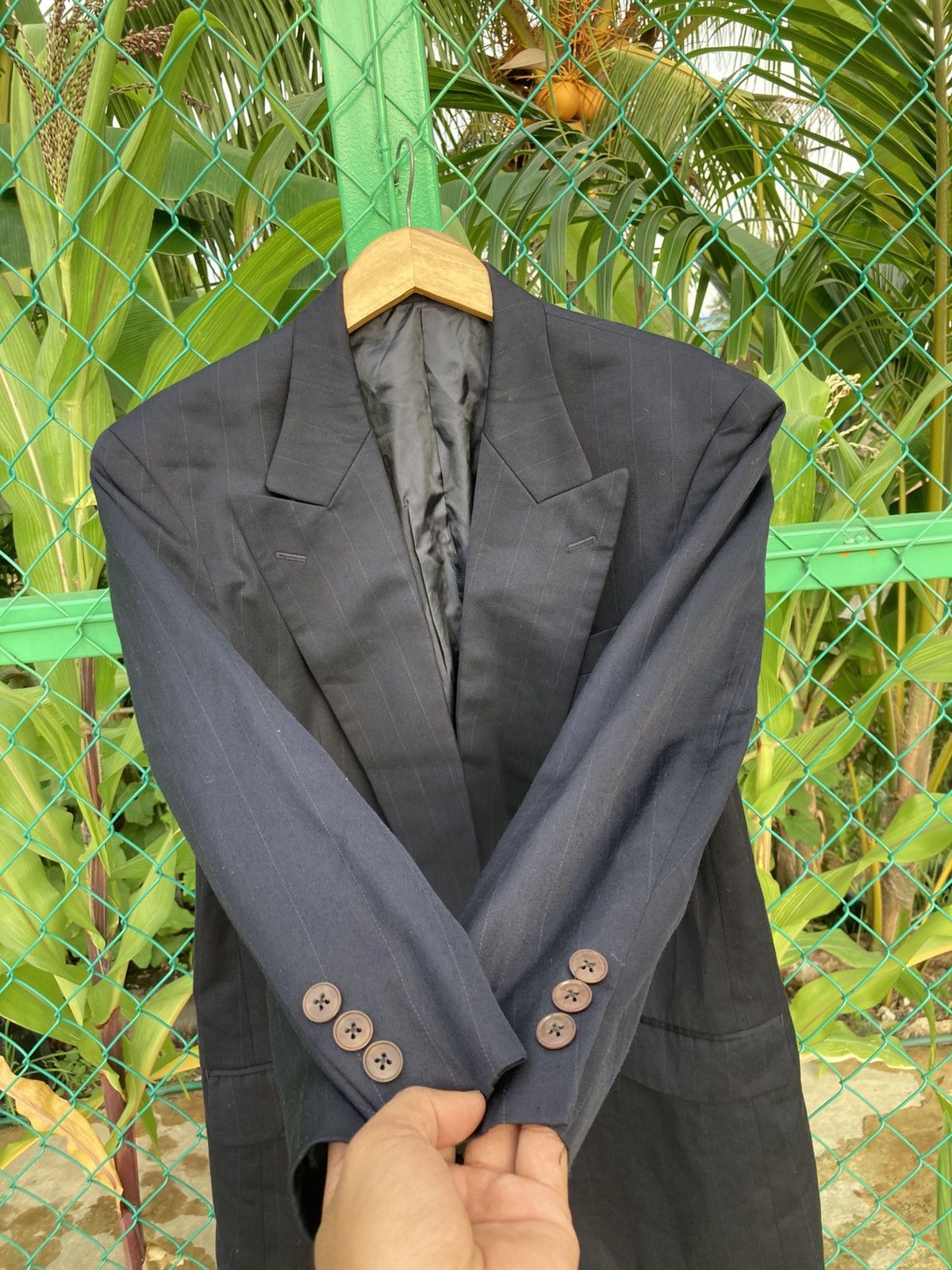 Takeo Kikuchi Takeo Kikuchi Black Double Breasted Pinstripe Blazer Size 44R - 12 Thumbnail