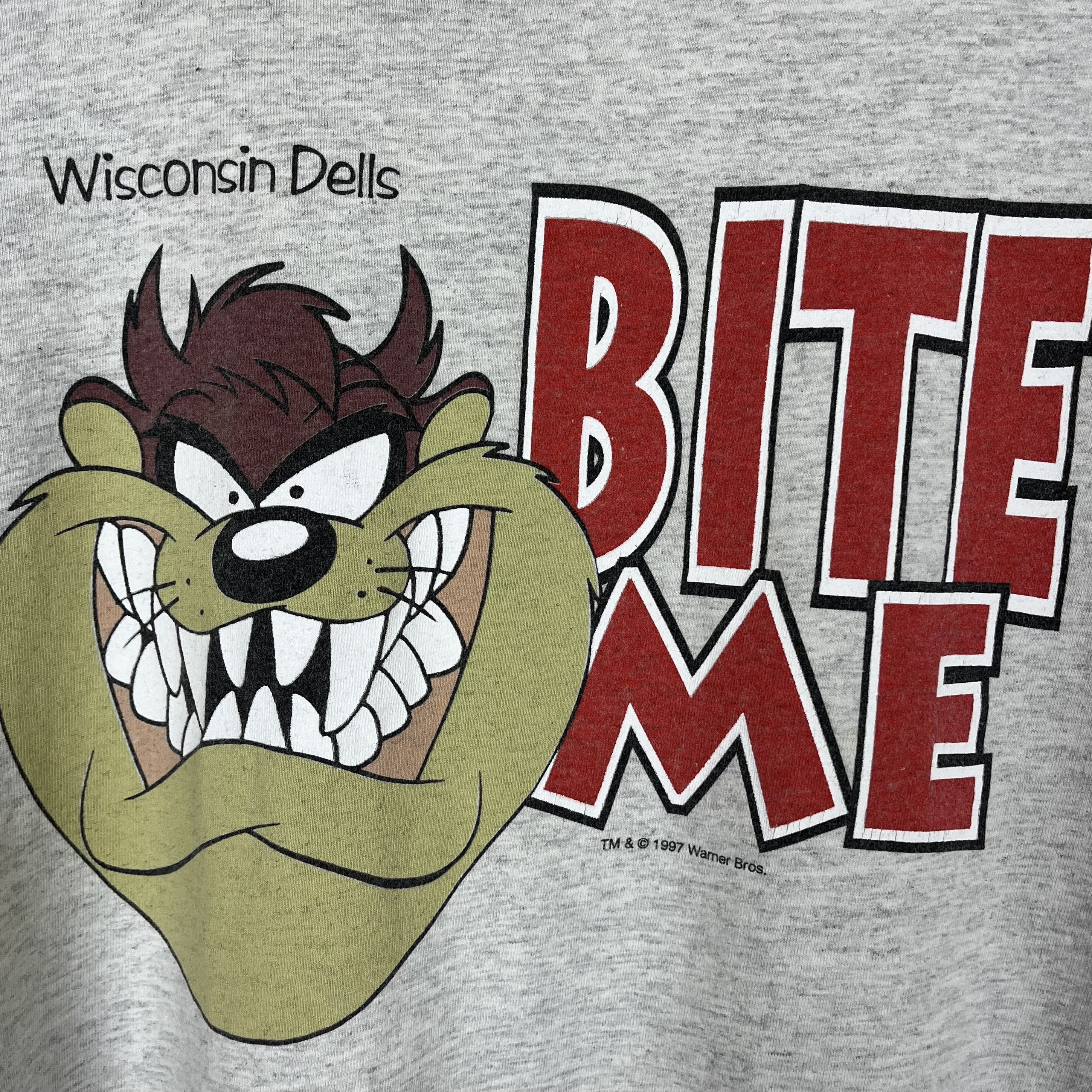 Warner Bros Vintage Warner Bros Taz «Bite Me» Cartoon T Shirt 1997 Size US XL / EU 56 / 4 - 7 Thumbnail