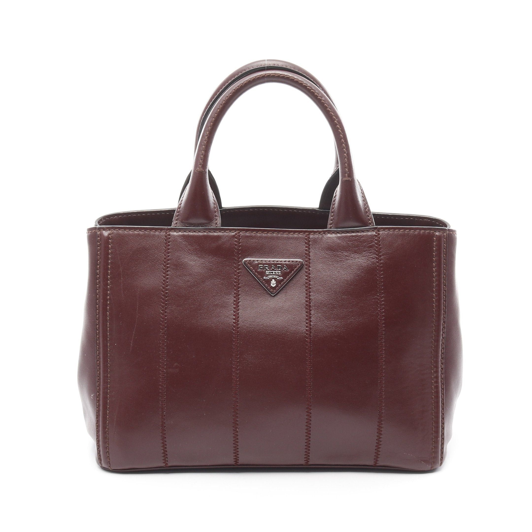 Prada Prada Soft Calf Handbag Tote Bag Leather Burgundy Size ONE SIZE - 1 Thumbnail