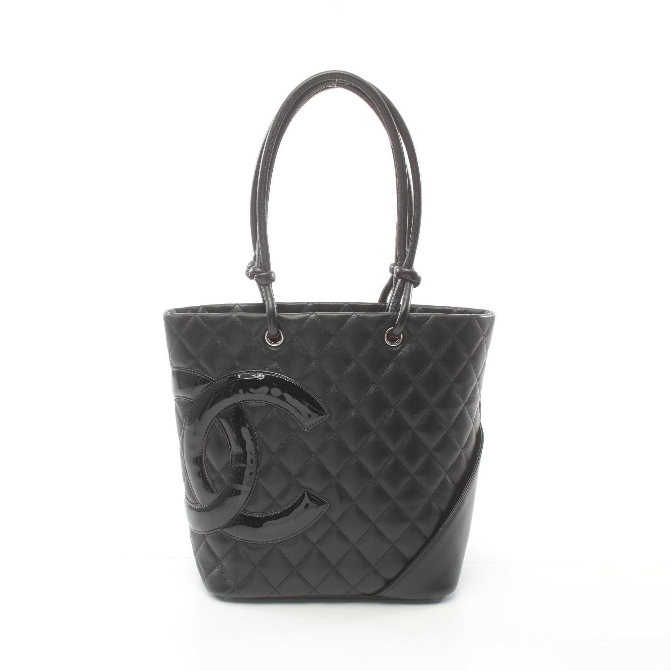 Chanel Chanel Cambon Line Medium Handbag Tote Bag Leather Patent Black Silver Hardware Size ONE SIZE - 1 Thumbnail