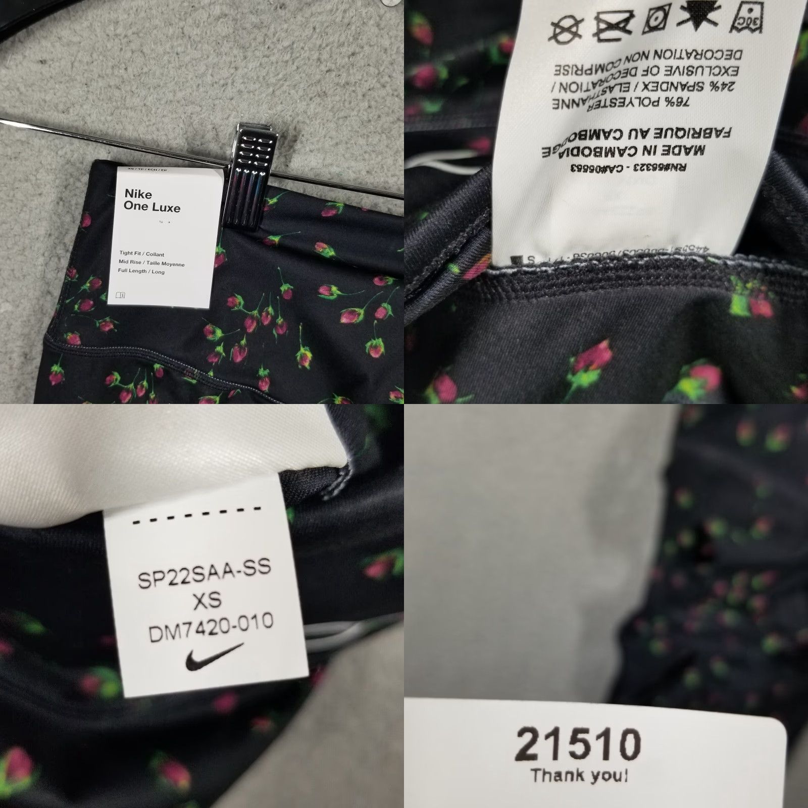 Nike Nike XS One Luxe Icon Clash Mid-Rise Leggings Black AOP Floral Tight Full Length Size 26" / US 2 / IT 38 - 8 Thumbnail