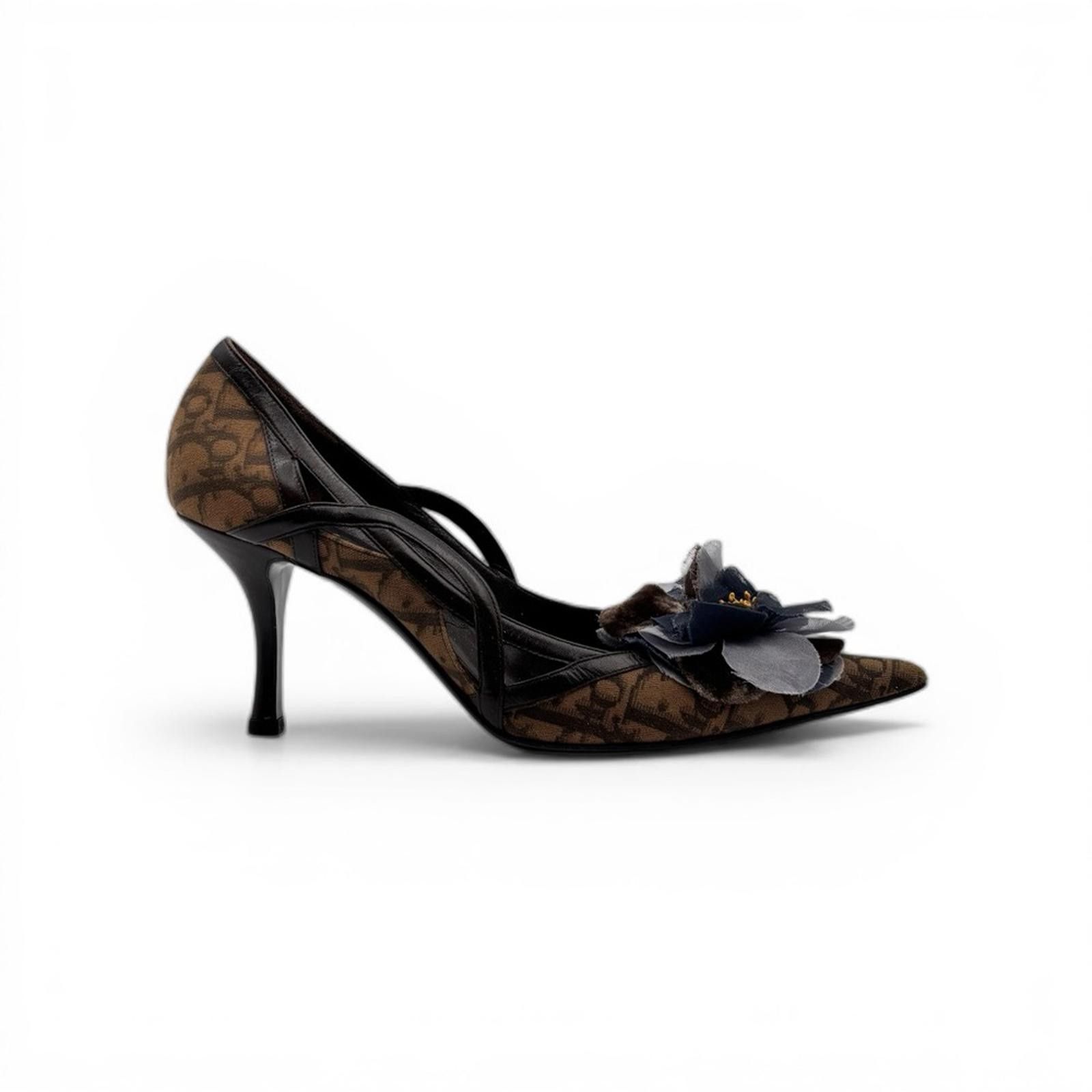 Christian Dior Monogram Canvas Pointed Toe Heels with Floral