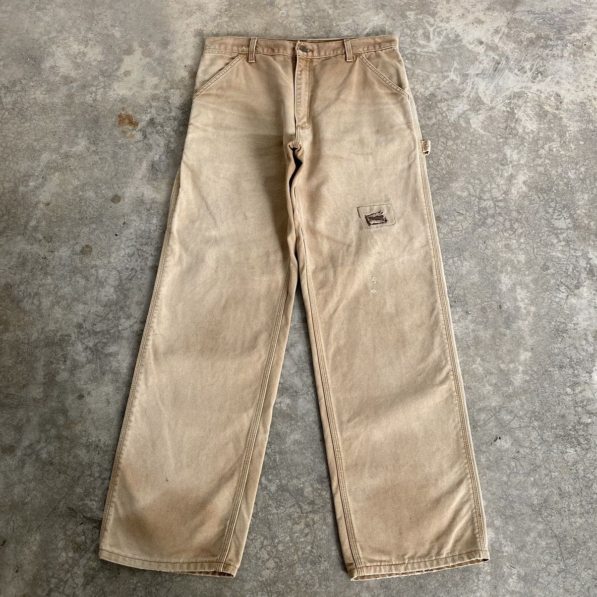 Carhartt Vintage Carhartt Faded Tan Repaired Carpenter Work Pants Size US 32 / EU 48 - 1 Thumbnail