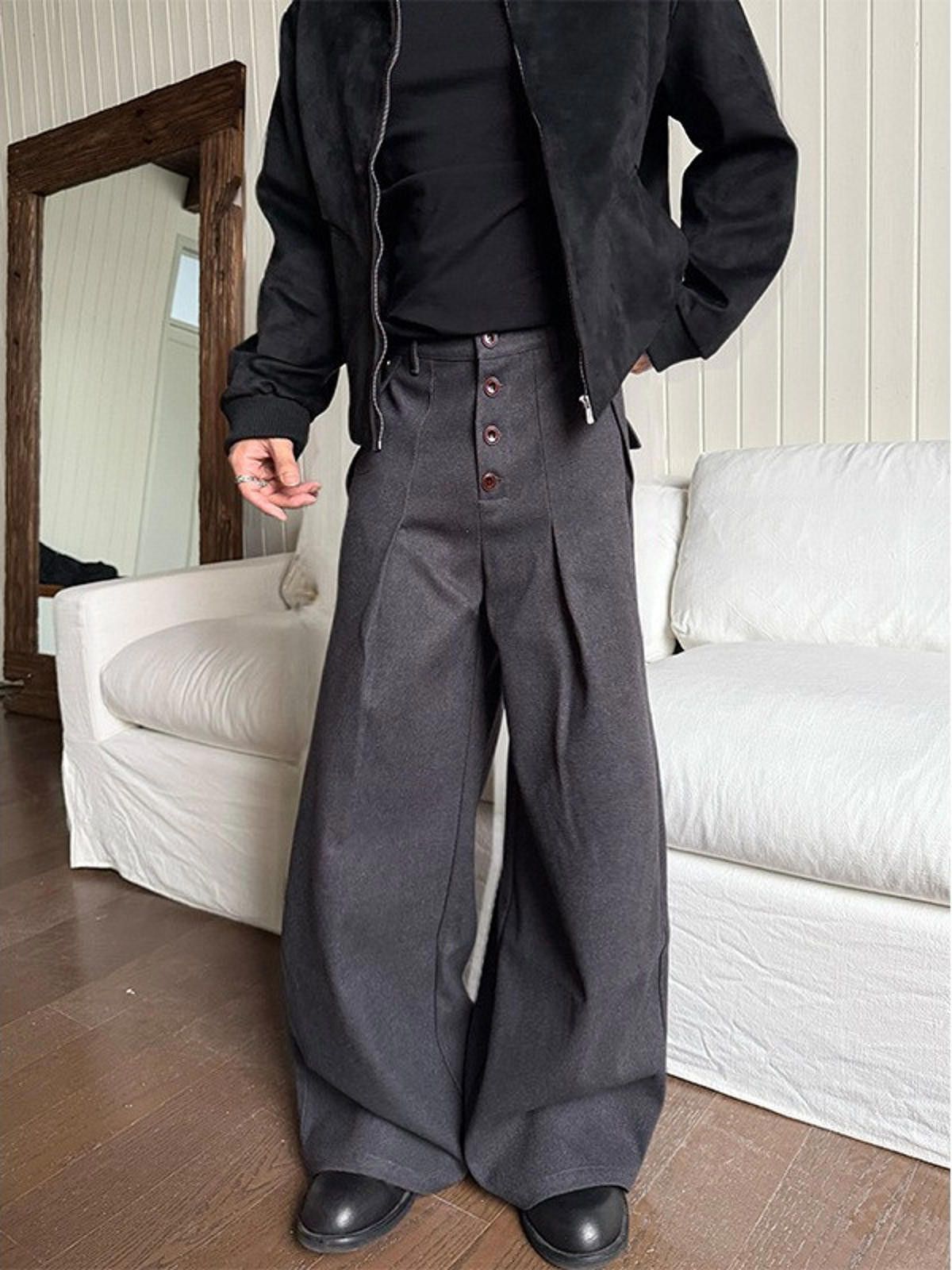Vintage Gray Wide Leg High Waist Button Front Pants Size US 32 / EU 48 - 2 Thumbnail