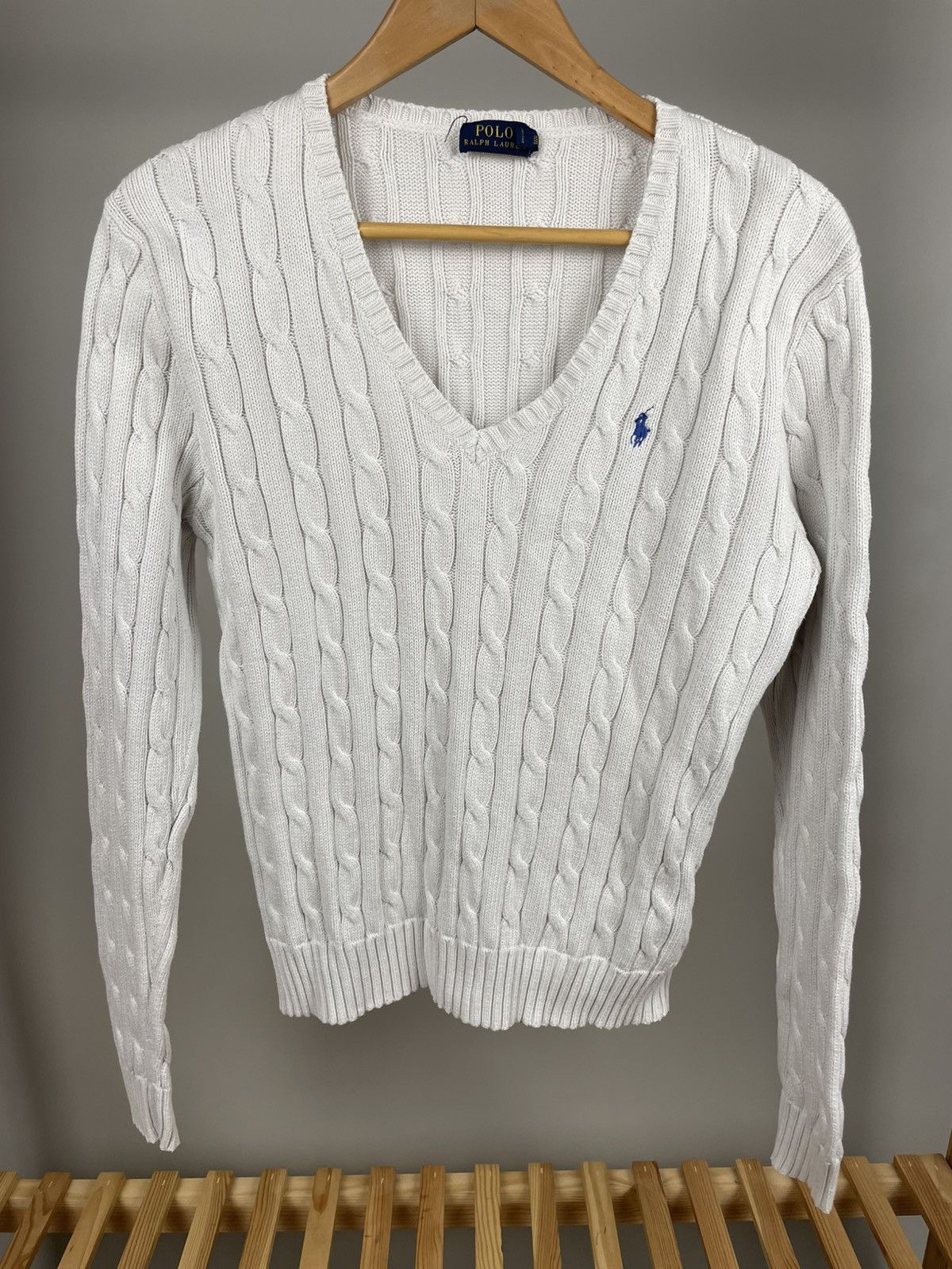 Polo Ralph Lauren × Ralph Lauren Polo Ralph Lauren cable knit v neck cotton sweater women’s Size L / US 10 / IT 46 - 1 Thumbnail