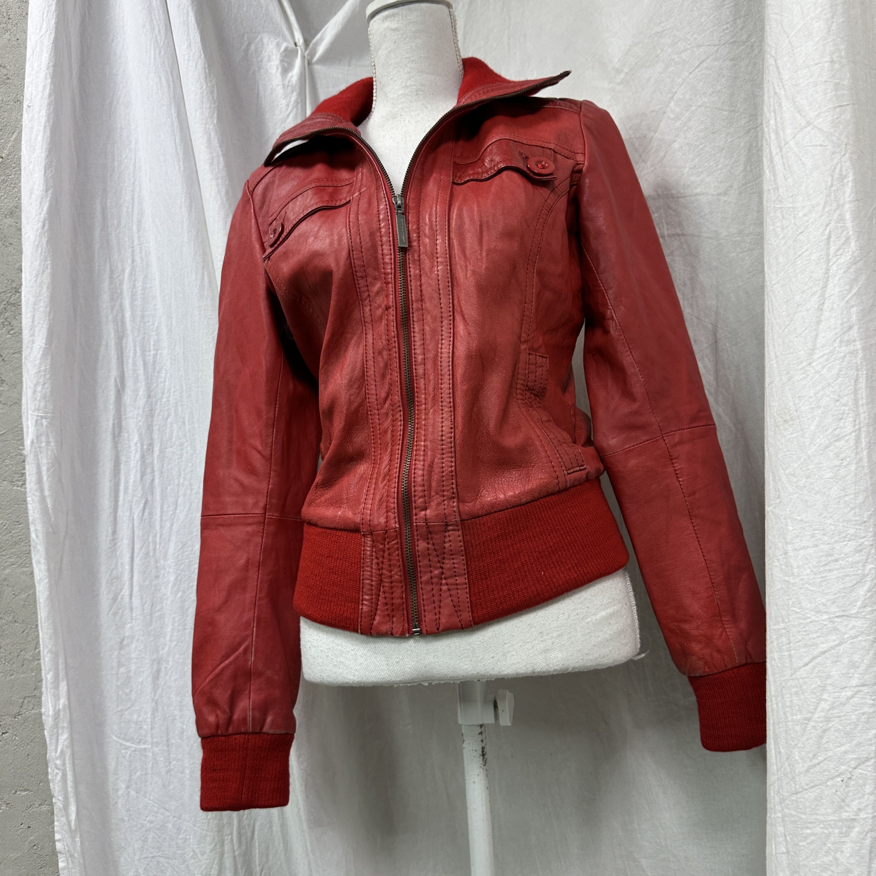 Vintage Vintage Leather Moto Biker Cherry Red Jacket Y2K Size S / US 4 / IT 40 - 7 Thumbnail