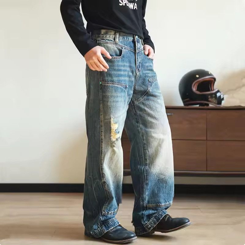 Japanese Brand Y2K Washed Blue Baggy Ripped Jeans Size US 33 - 2 Thumbnail