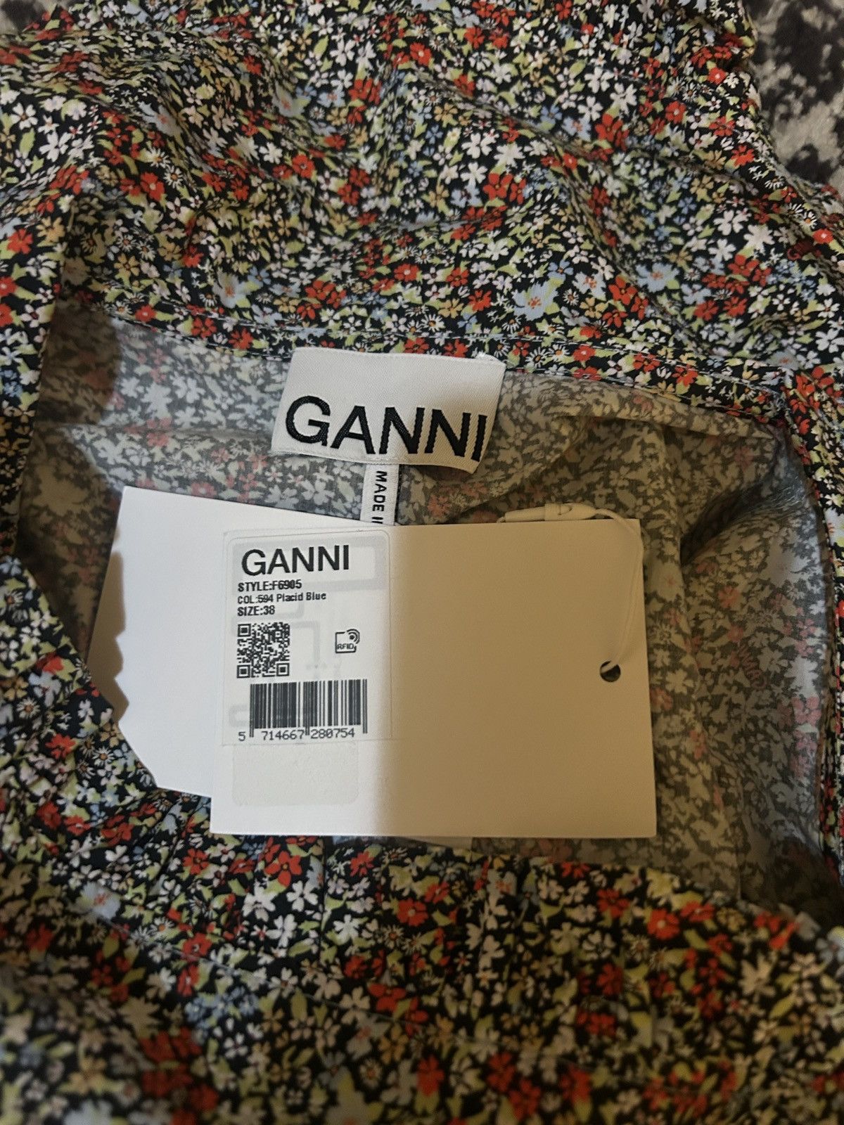 Ganni GANNI Printed Cotton Poplin V-neck Frill Collar Wide Shirt Size S / US 4 / IT 40 - 6 Thumbnail