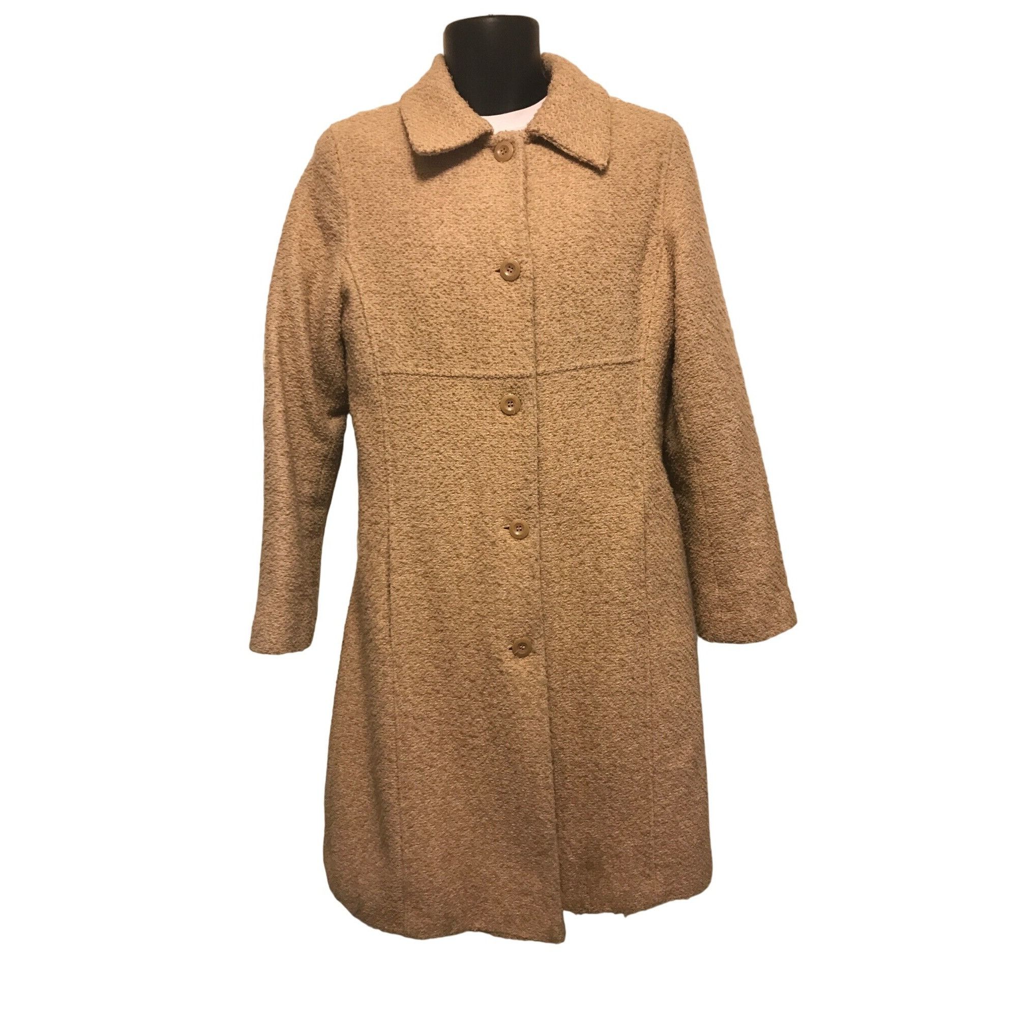 Halston Halston Women's Vintage Oatmeal Tweed Wool Fall Winter Coat Size L / US 10 / IT 46 - 1 Thumbnail
