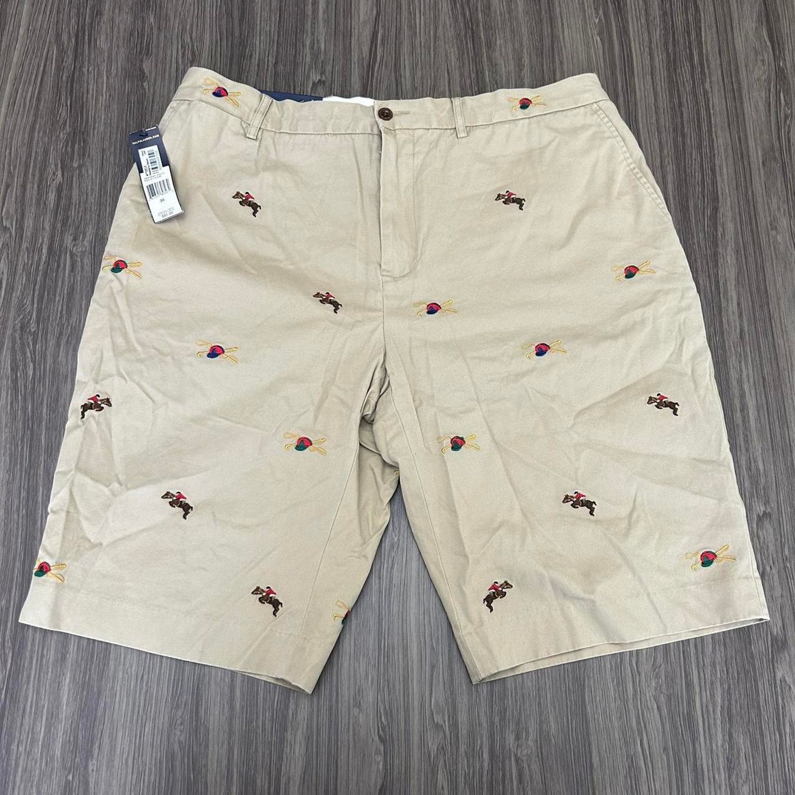 Khaki polo shorts with horses store
