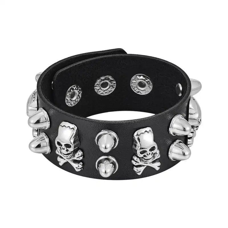 Other Y2K 2000s skeleton spiked grunge punk black studded bracelet Size ONE SIZE - 1 Thumbnail