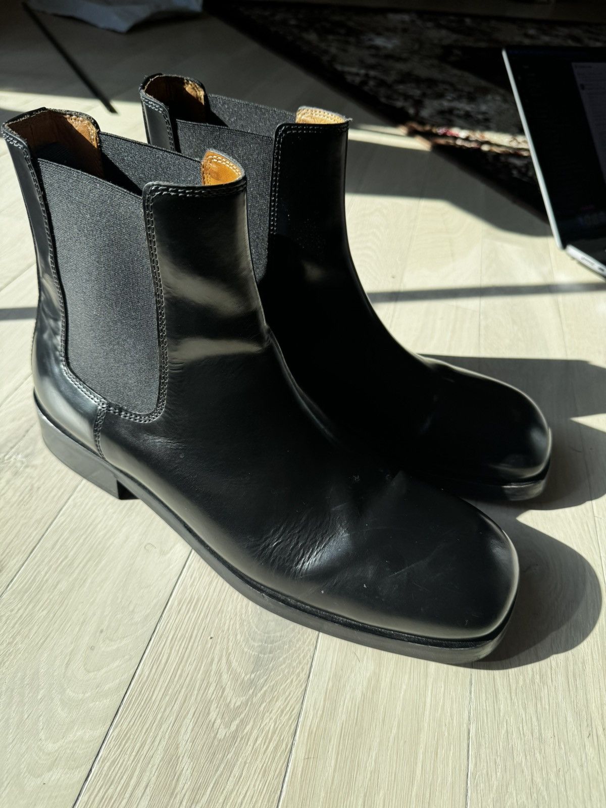 Sandro Sandro Paris Chelsea Square Toe Black Leather Boots Size US 12 / EU 45 - 7 Thumbnail