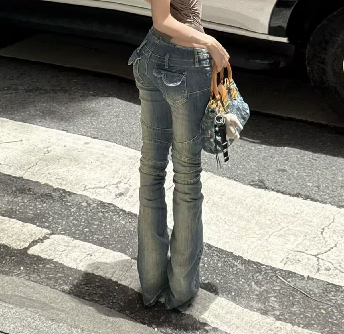 Japanese Brand Y2K Distressed Slim Fitting Low Waist Jeans Retro Size 31" - 3 Thumbnail