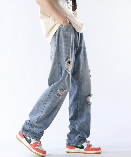 Japanese Brand Men's trendy casual straight high street ripped jeans Size US 32 / EU 48 - 3 Thumbnail