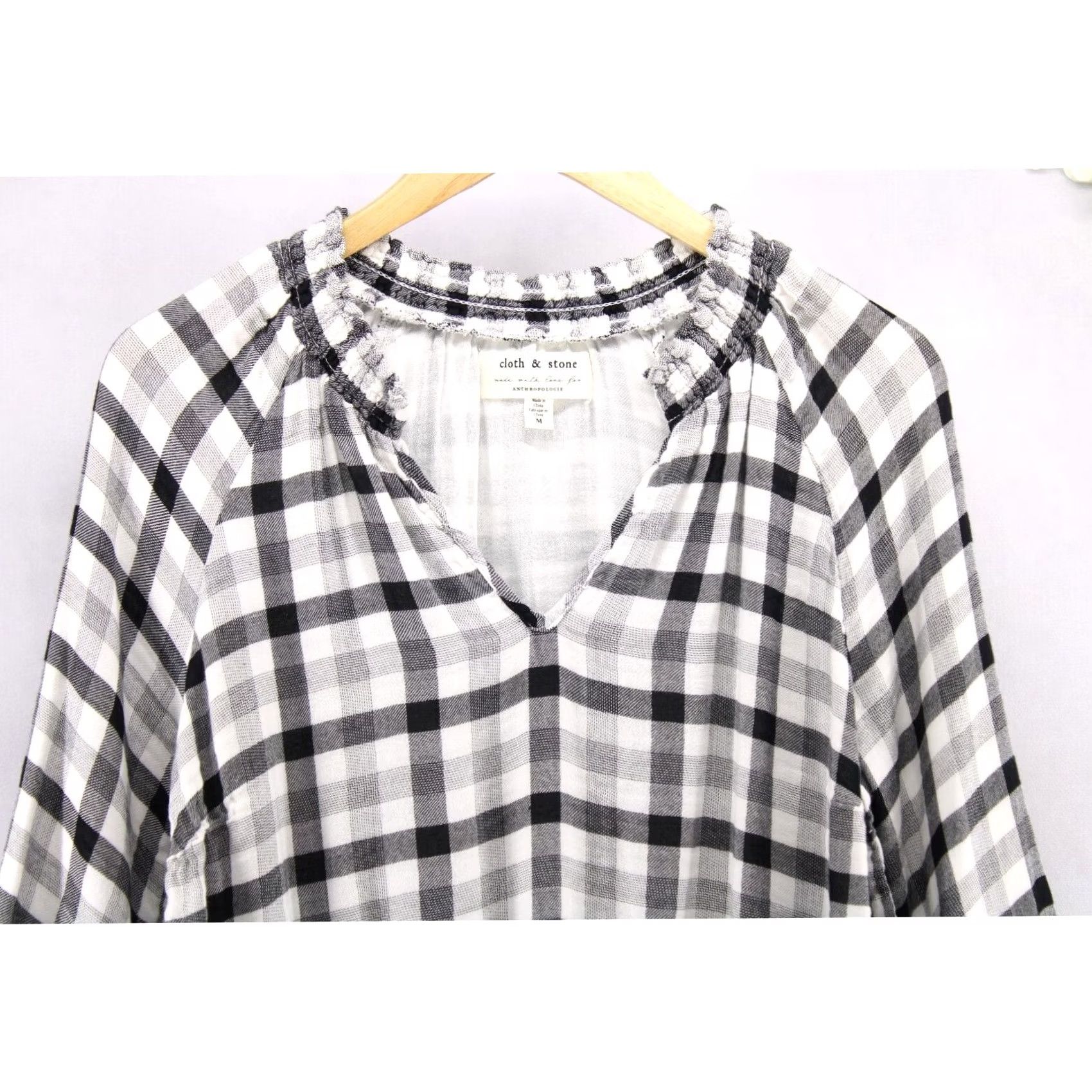 Anthropologie Cloth & Stone Blouse Women's Sara Top Plaid V-Neck Long Sleeve Pullover Multicolor M Size M / US 6-8 / IT 42-44 - 3 Thumbnail