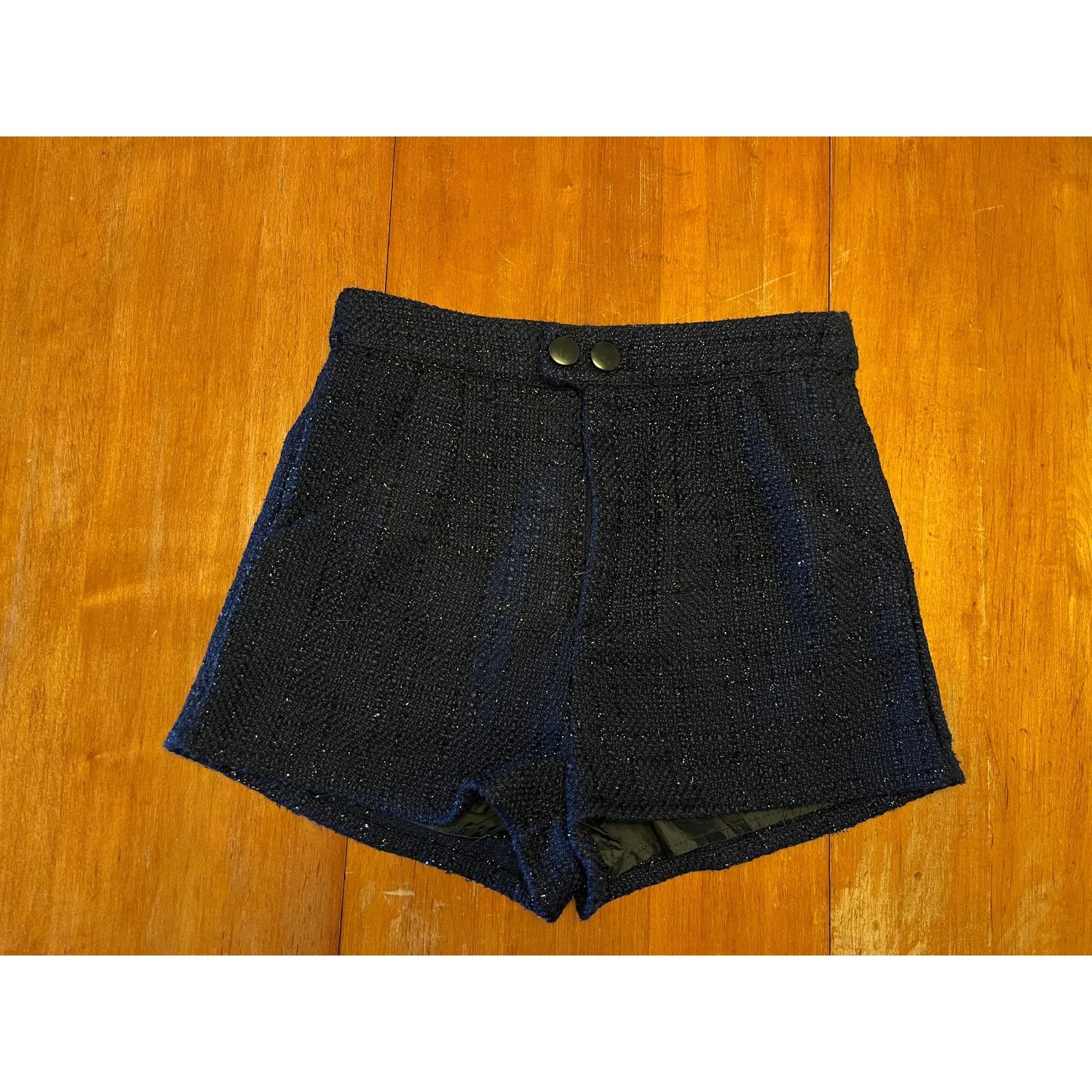 Other About Us Navy Blue Tweed Shorts S Metallic Thread High-Waist Size 26" / US 2 / IT 38 - 8 Thumbnail
