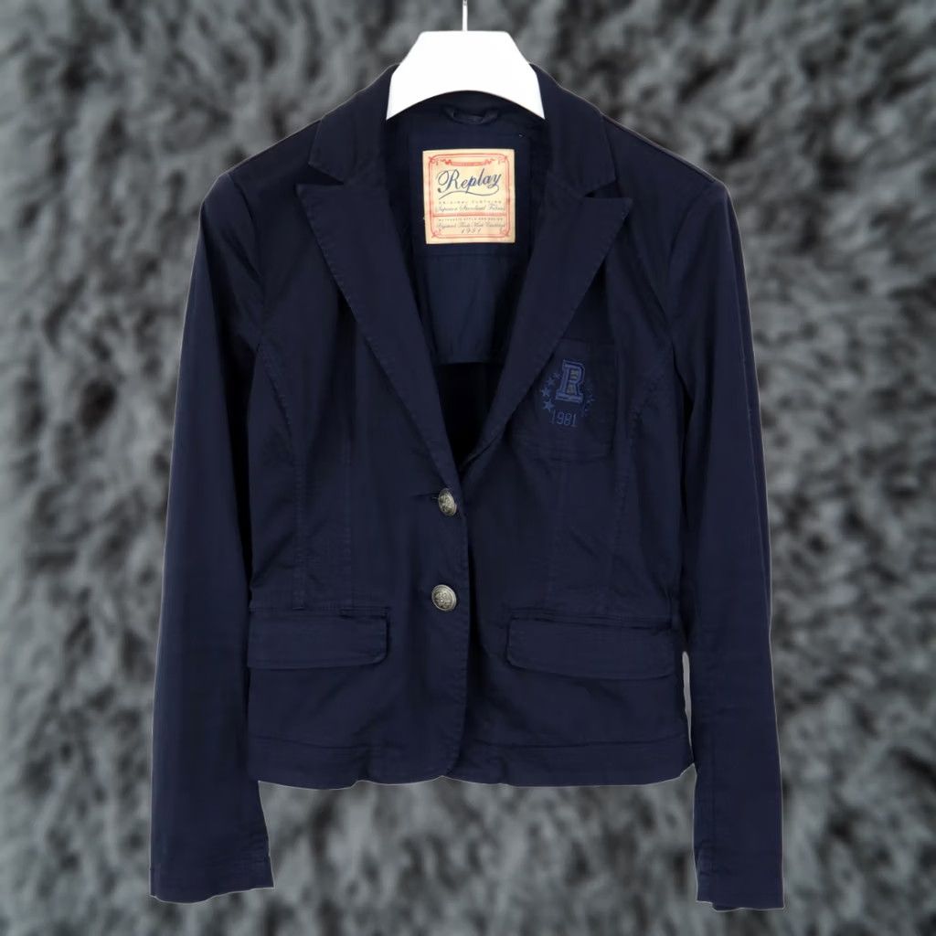 Replay Replay W7848 Blazer Women's LARGE Single Breasted Peak Lapel Dark Blue Size L / US 10 / IT 46 - 1 Thumbnail