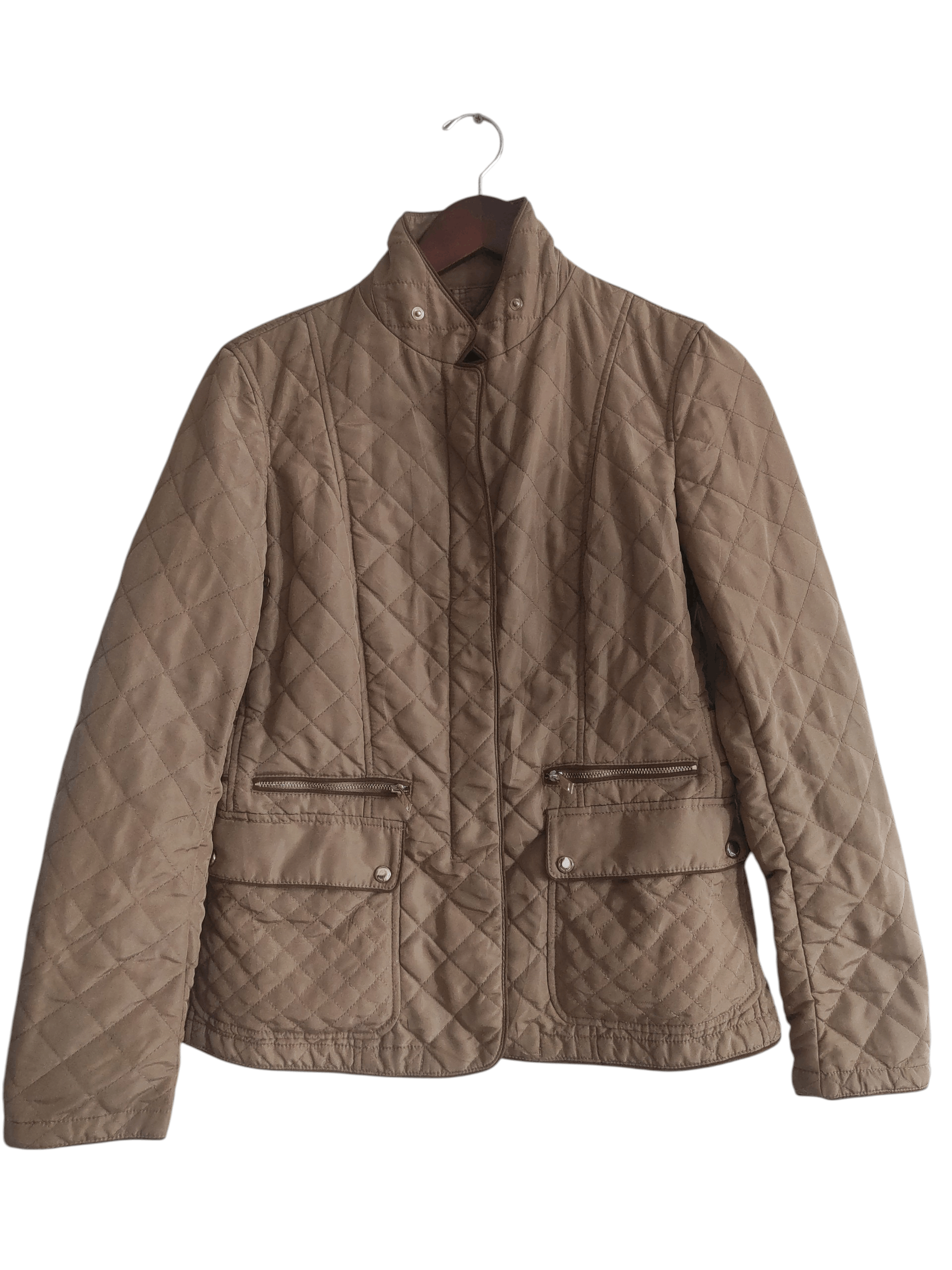 Zara Zara Beige Quilted Women Jacket - Size M Size L / US 10 / IT 46 - 1 Thumbnail