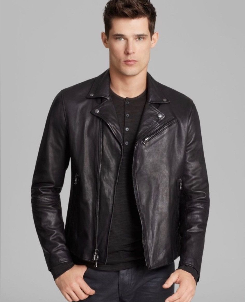 John Varvatos Asymmetrical Leather Biker Jacket. Large Size US L / EU 52-54 / 3 - 3 Thumbnail