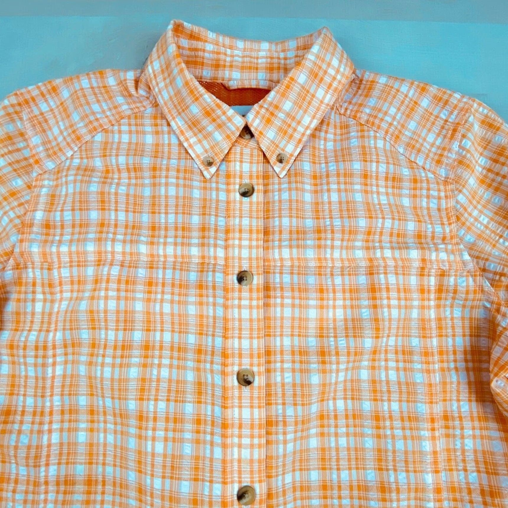 Vintage Gardener's Supply Co Women's Orange Plaid Long Sleeve Button Up Shirt Medium Size M / US 6-8 / IT 42-44 - 2 Thumbnail