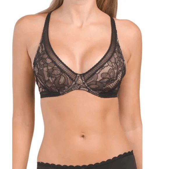 NWT Wolford Nets and Roses Full Cup Bra 36B Black Socks Intimates
