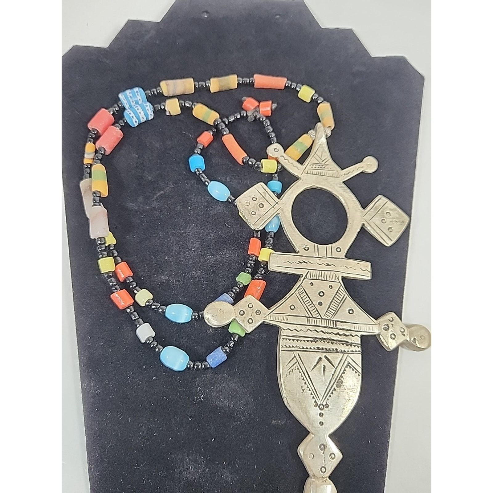 Tuareg Cross Pendant Traditional EthnicTribal BeadedNeckless