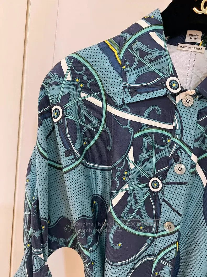 Other Hermes Patchwork Wheel Print Silk Shirt Dress Size XXS / US 00 / IT 34 - 2 Thumbnail