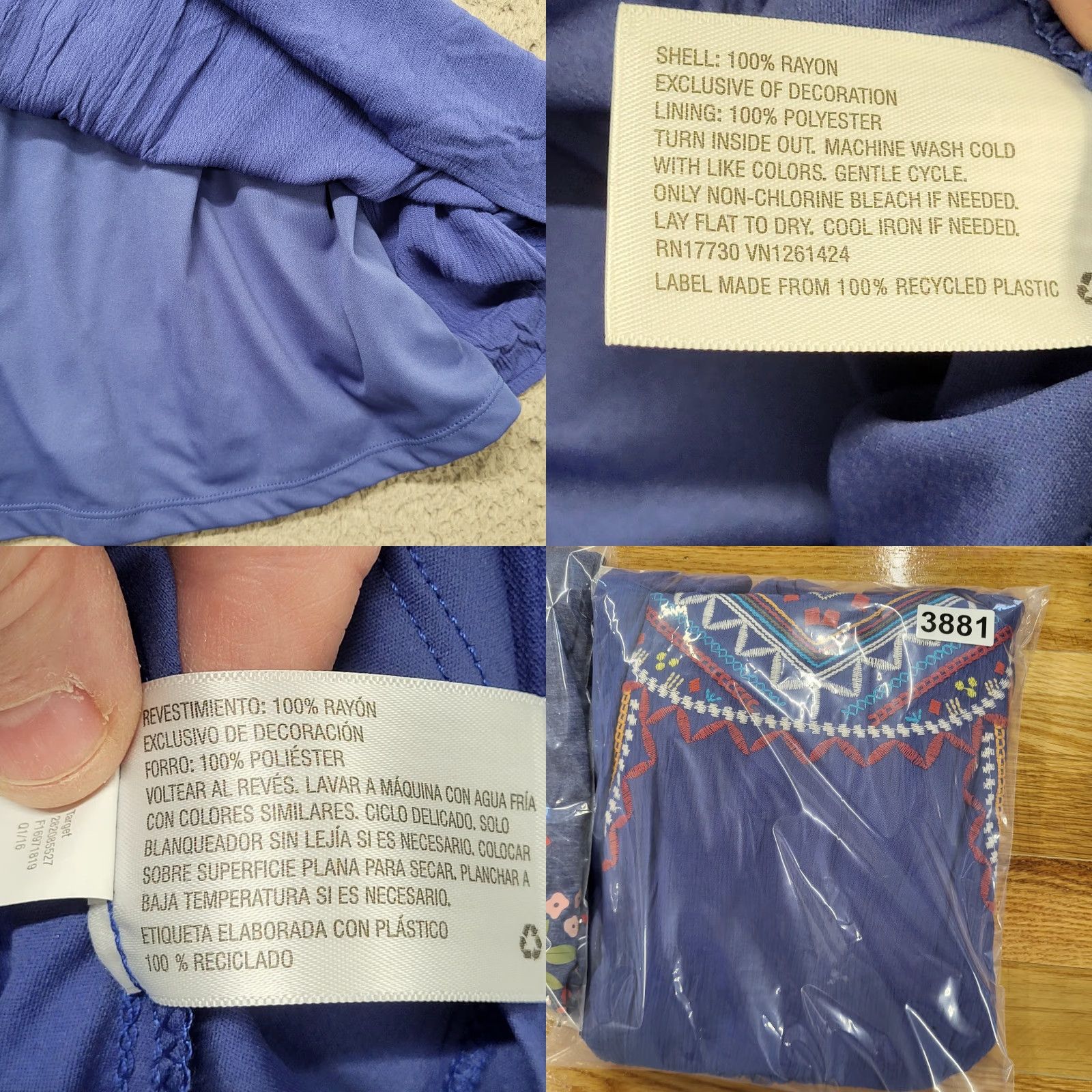 Vintage Xhilaration Lined Dress Women's XS Blue Embroidered Sleeveless Back Zip EUC Size XS / US 0-2 / IT 36-38 - 9 Thumbnail