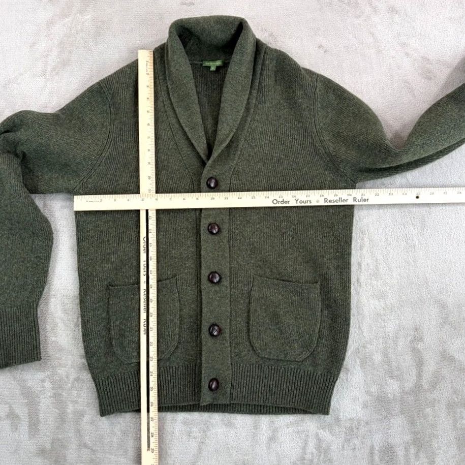 Sid Mashburn Sid Mashburn Cardigan Green Leather Buttons Ribbed Shawl-Collar Sweater M Men Size US M / EU 48-50 / 2 - 7 Thumbnail