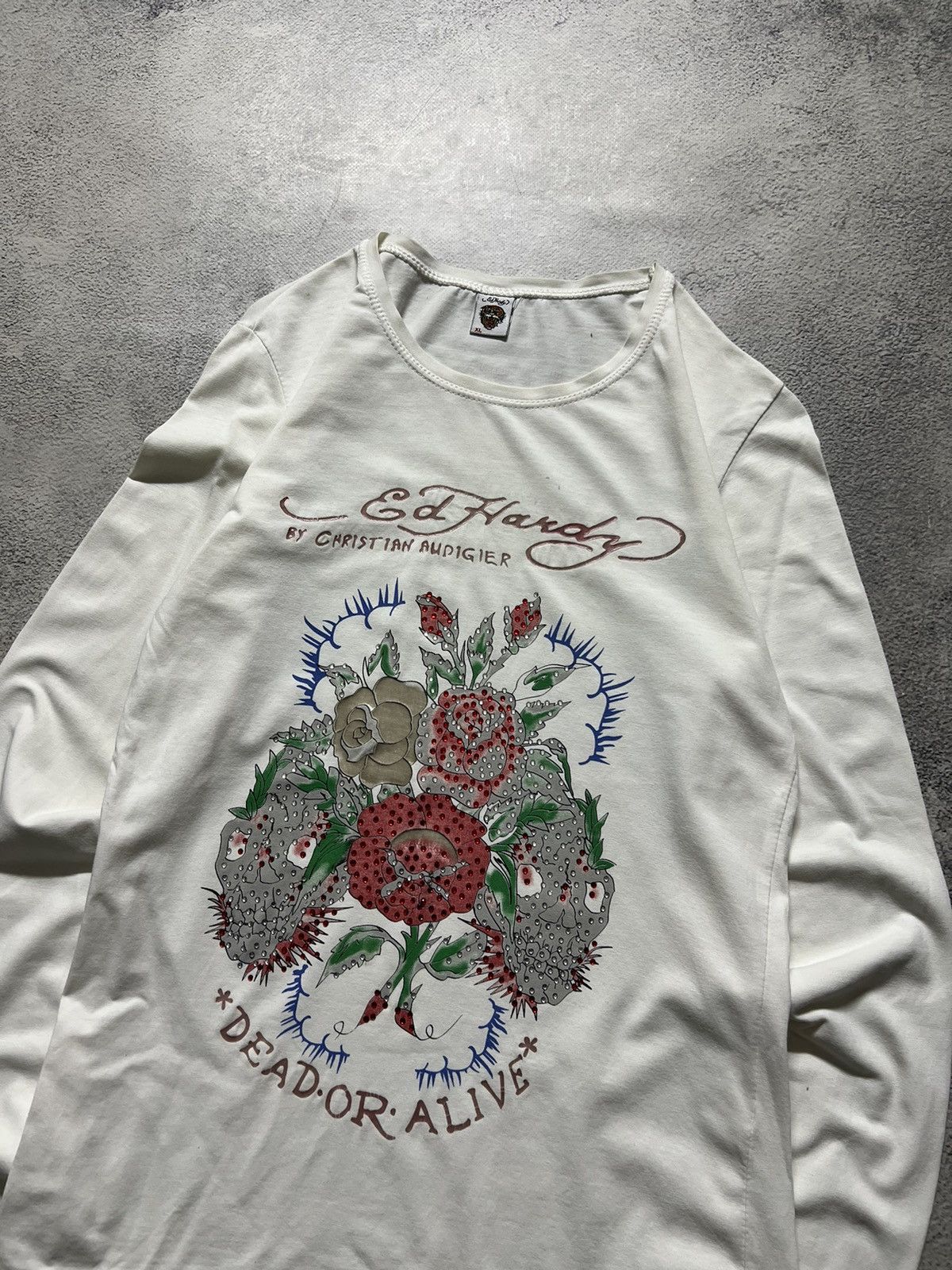 Ed Hardy Vintage Y2k Ed Hardy Dead Or Alive ☠️🌹 Rare Long Sleeve 00’s Size L / US 10 / IT 46 - 1 Thumbnail