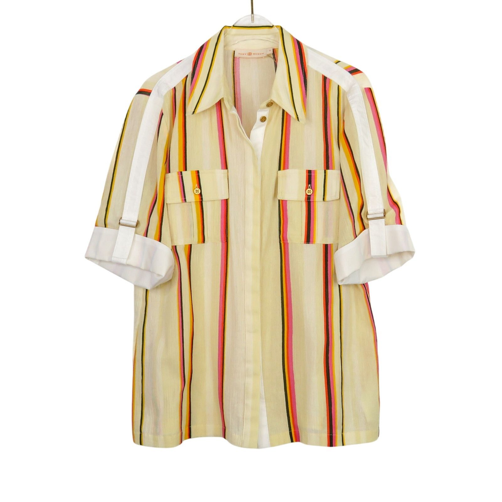 Tory Burch Tory Burch Canyon Striped Cotton Shirt Size 6 Collared Size S / US 4 / IT 40 - 6 Thumbnail