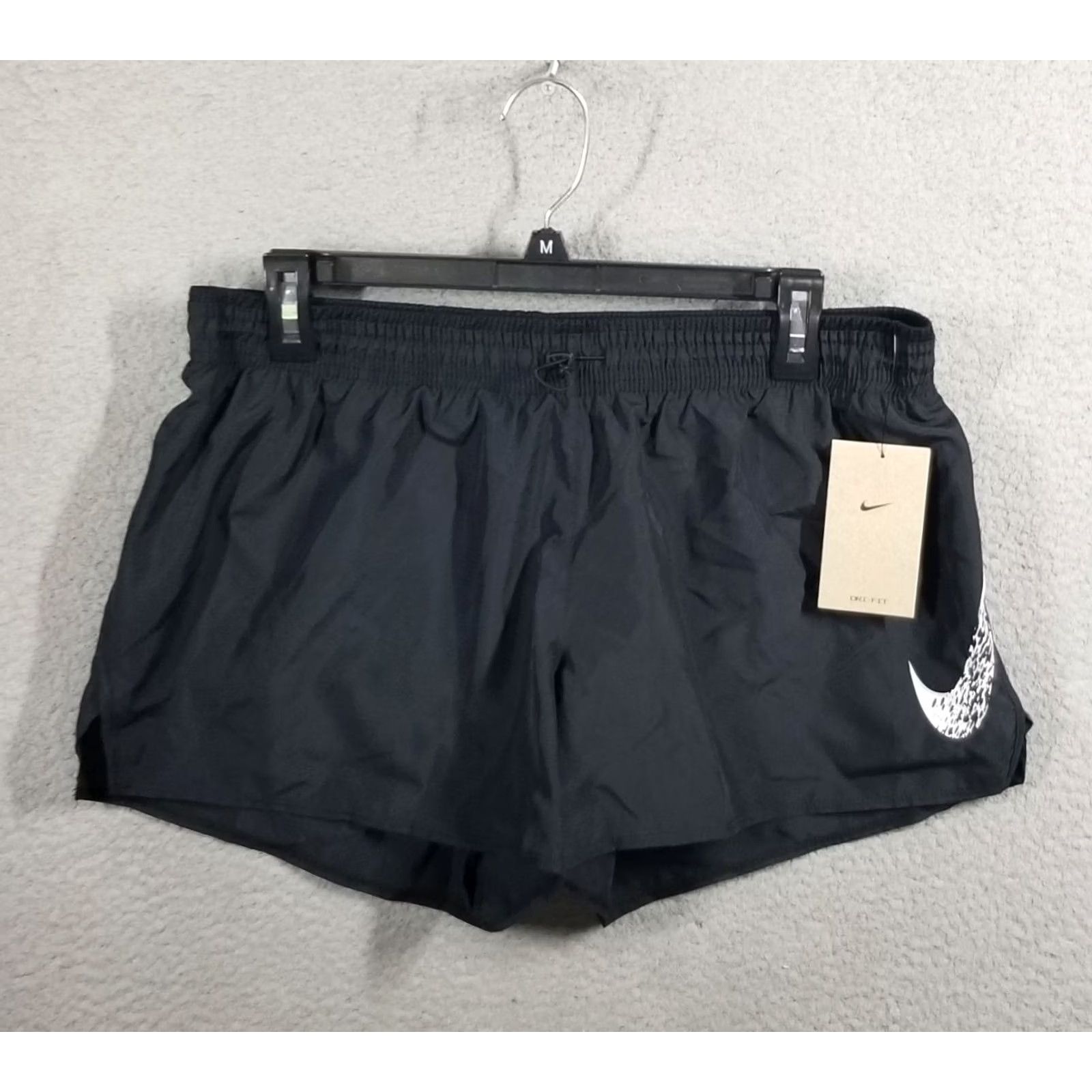 Nike Nike Dri-FIT Swoosh Running Shorts Womens L Black Moisture Wicking Athletic Lined 3 in Inseam Size 36" / US 14 / IT 50 - 2 Thumbnail