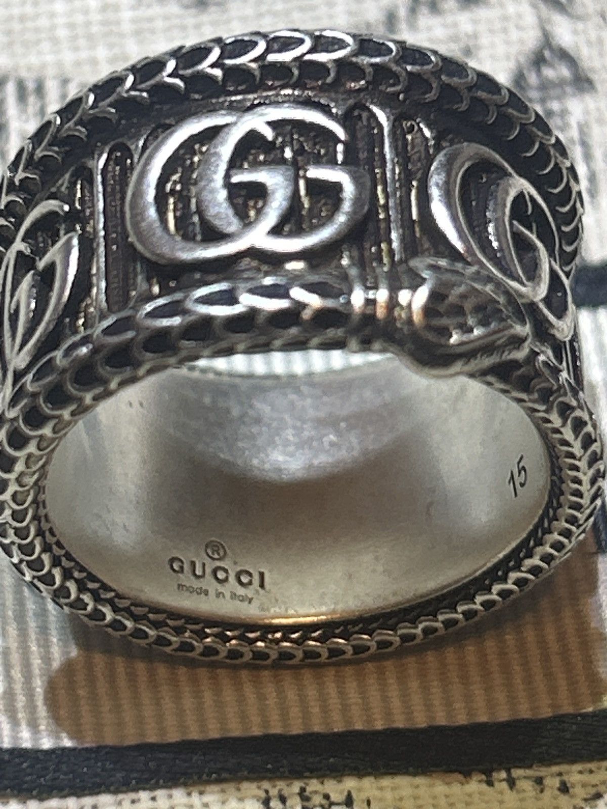 Gucci Gucci Silver Marmont Snake Ring with Double G AG925 Size ONE SIZE - 6 Thumbnail