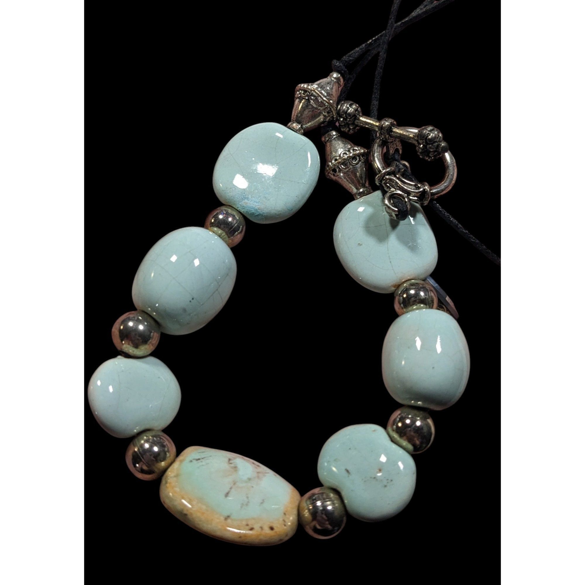 Other Handmade Light Blue Ceramic Beaded Necklace With Silver Tone Size ONE SIZE - 3 Thumbnail