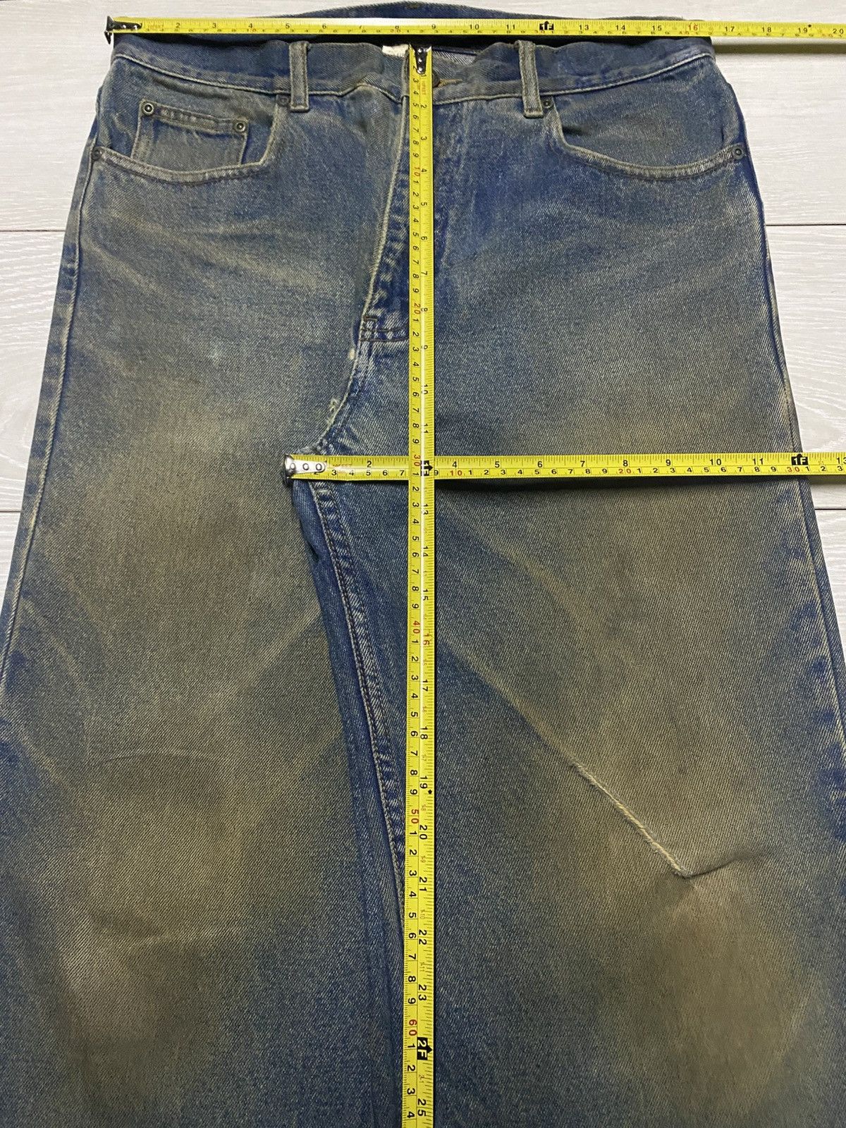 Evisu Relation Mud Wash Vintage Distressed Baggy Wide Leg Jeans Size US 33 - 13 Thumbnail