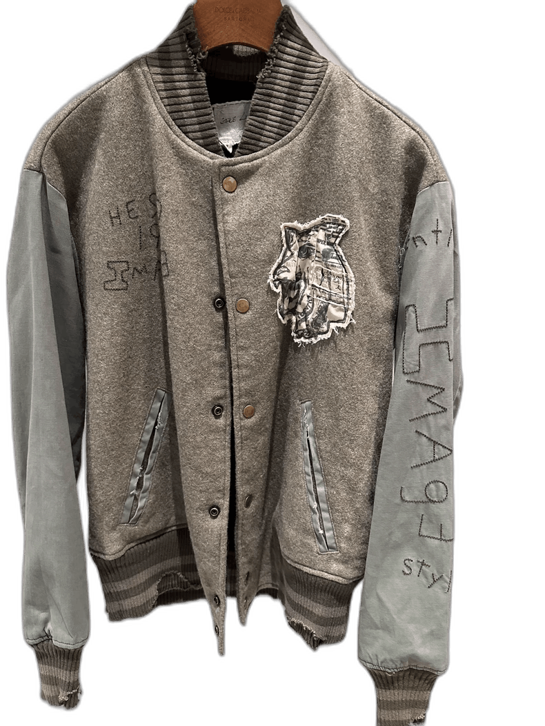 Greg Lauren gray embroidered wool bomber jacket Size US M / EU 48-50 / 2 - 1 Thumbnail