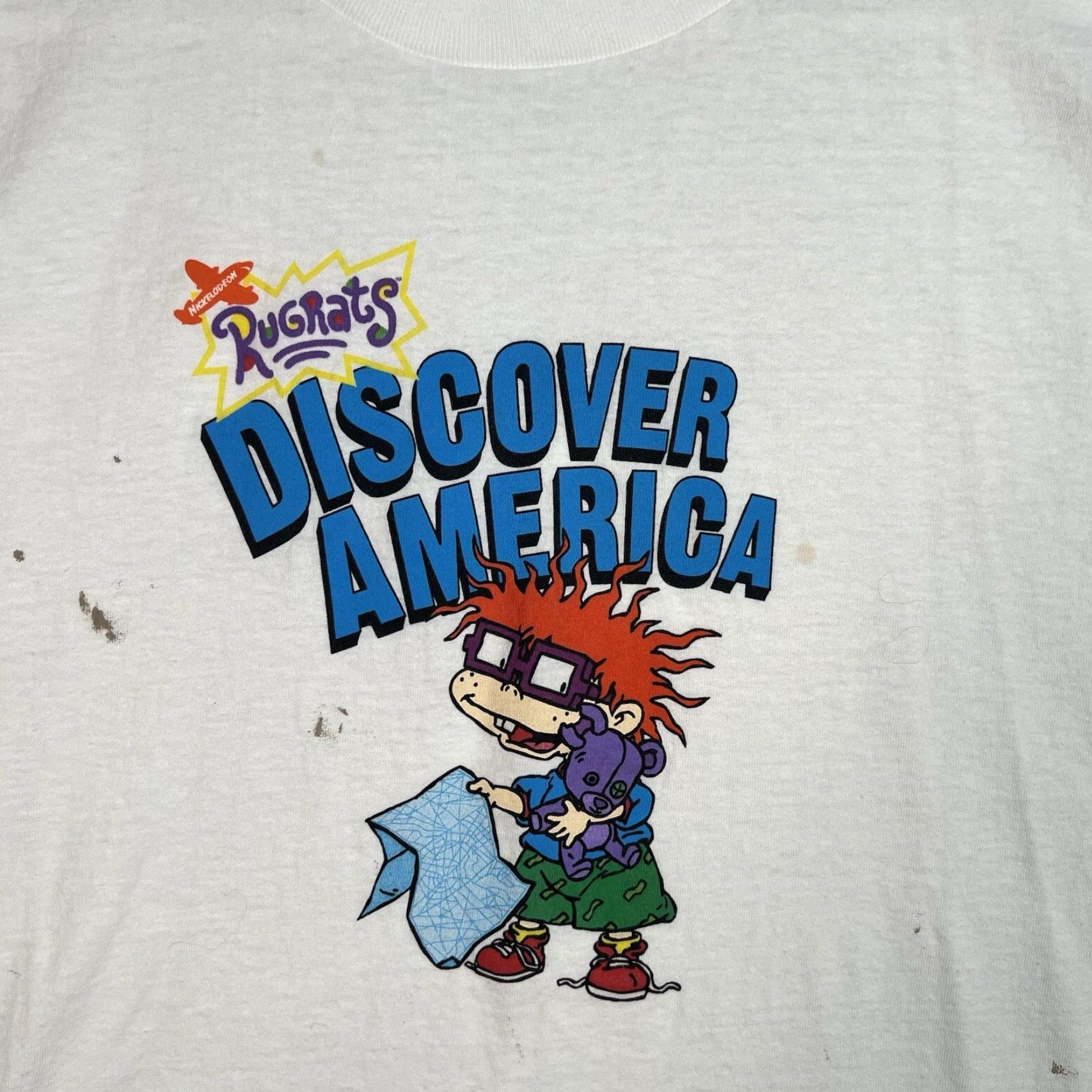 Delta VINTAGE 90s Nickelodeon Rugrats Discover America Shirt Adult XL White Mens Size US XL / EU 56 / 4 - 4 Thumbnail