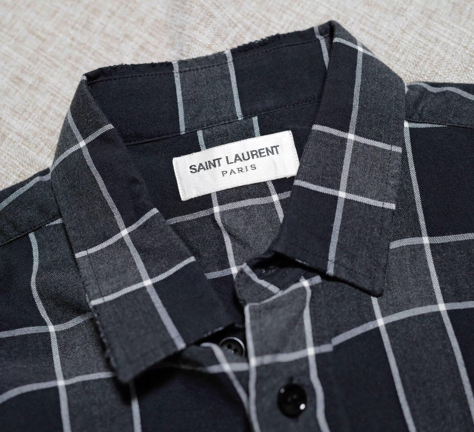 Saint Laurent Paris SLP 16SS Black Gray Check Distressed Shirt Size US S / EU 44-46 / 1 - 3 Thumbnail
