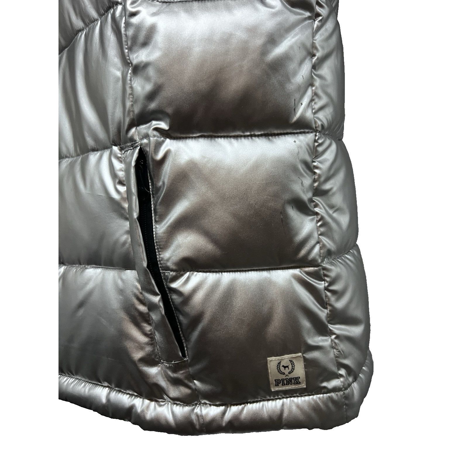 Victoria's Secret Victorias Secret Metallic Silver Zip Up Puffer Vest Jacket L Size L / US 10 / IT 46 - 10 Thumbnail